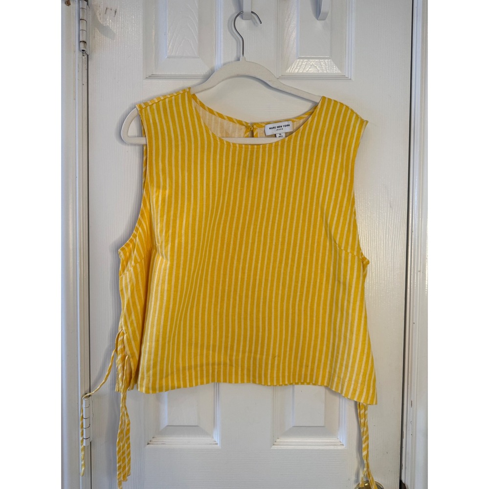 Marc New York Jeans Yellow White Striped Linen Sleeveless Top XL